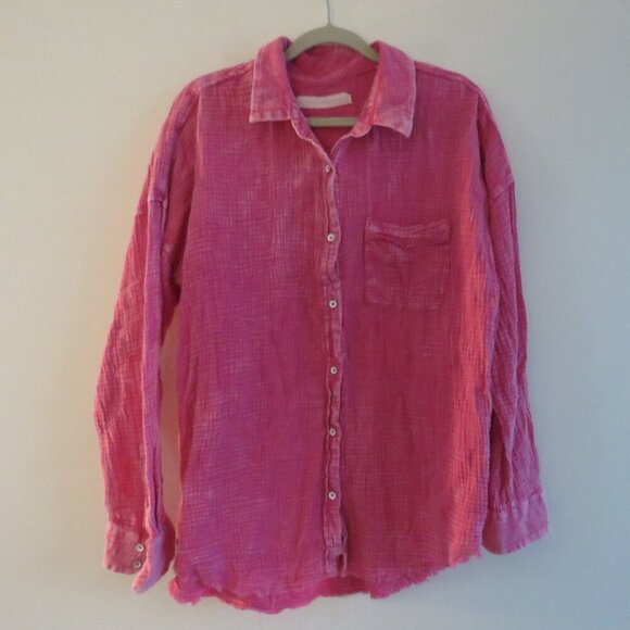 KITTENISH X FLAG & ANTHEM Morgan Boyfriend Shirt in Fuchsia Pink Casual Size XL - Picture 2 of 14